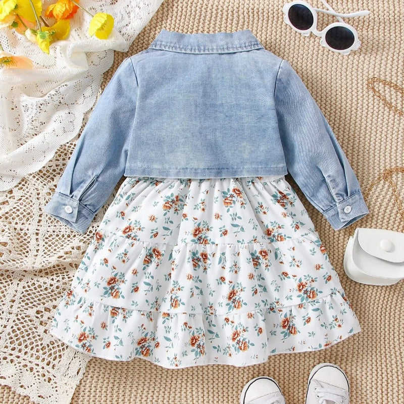 Conjunto Vestido Floral e Casaco Jeans - Loja BiBia