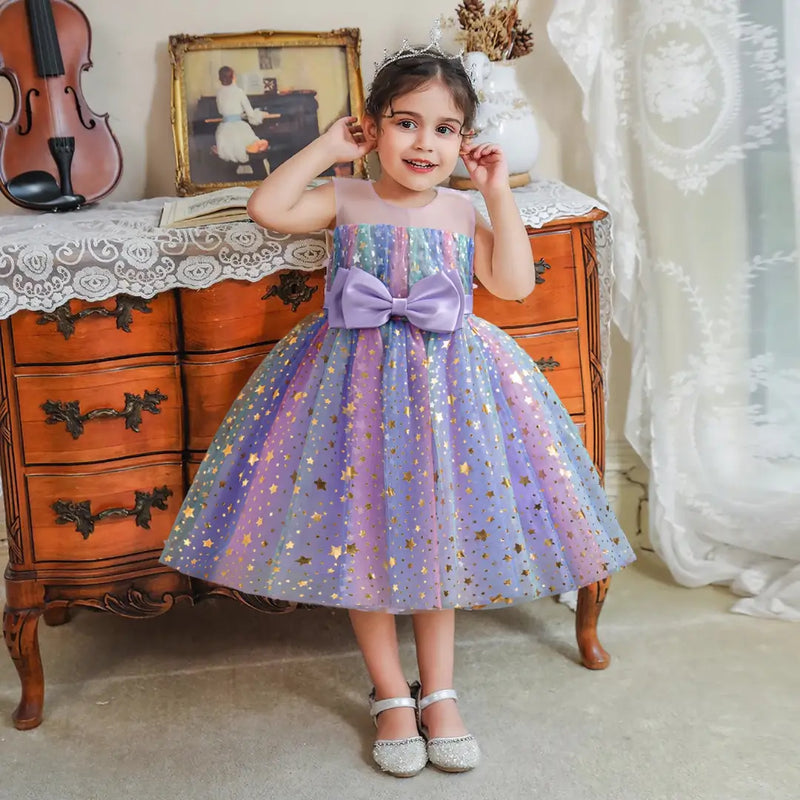 Vestido Infantil Arco-Íris Estrelinhas