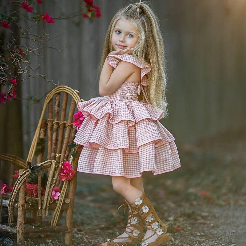 Vestido Infantil Rosa Xadrez - Loja BiBia