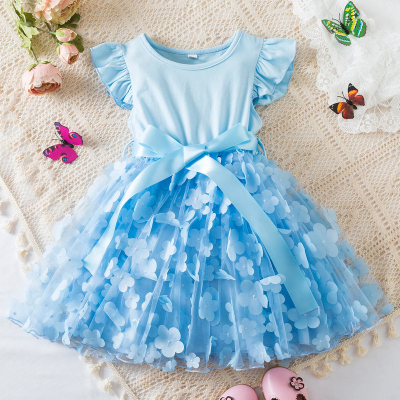 Vestido Infantil de Malha Tule Floral - Loja BiBia