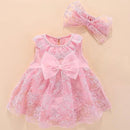 Vestido Infantil Rendado + Touca ou Faixa - Loja BiBia