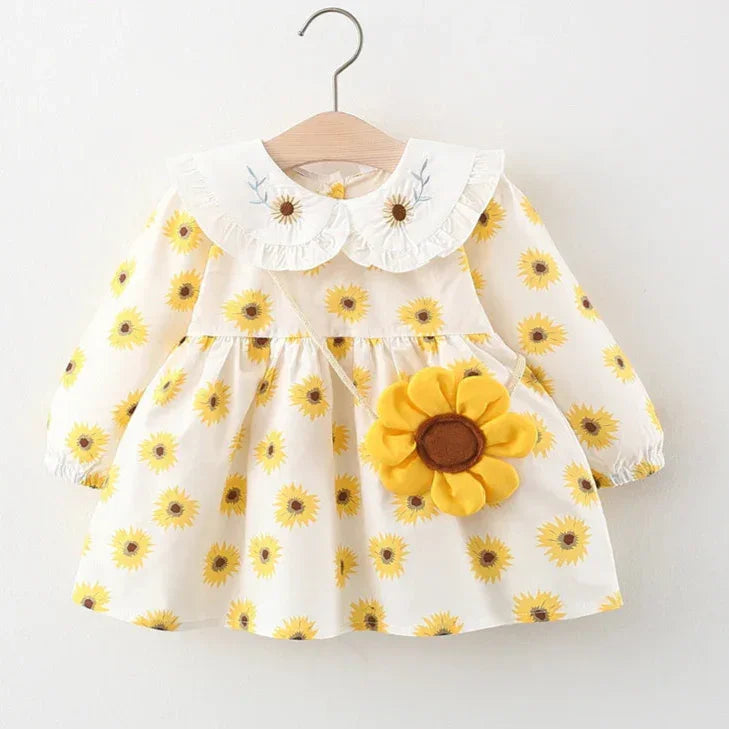 Vestido Infantil Girassol + Adereço