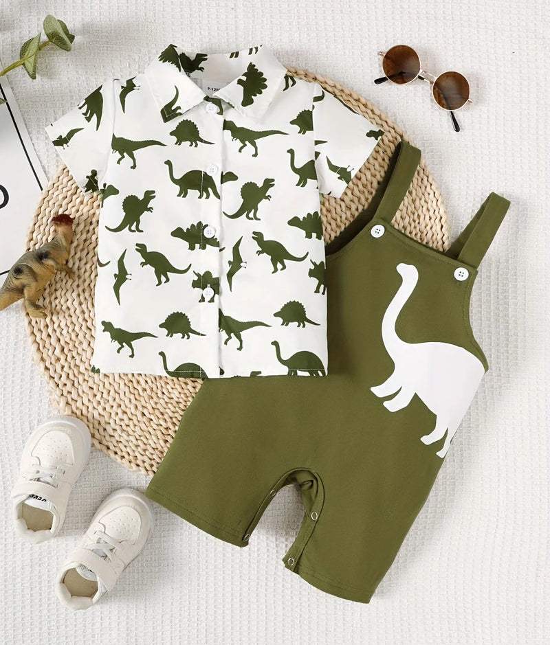 Conjunto Jardineira Infantil Dinos