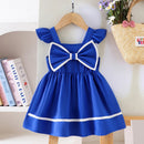 Vestido Infantil Azul Laço