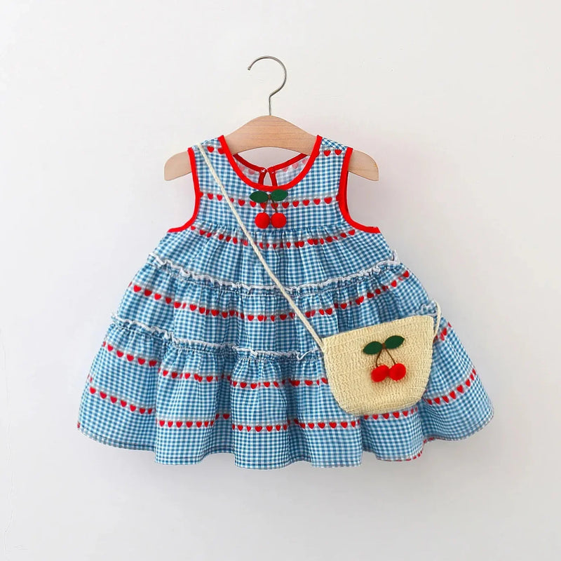 Vestido Infantil Xadrez Cereja + Bolsinha