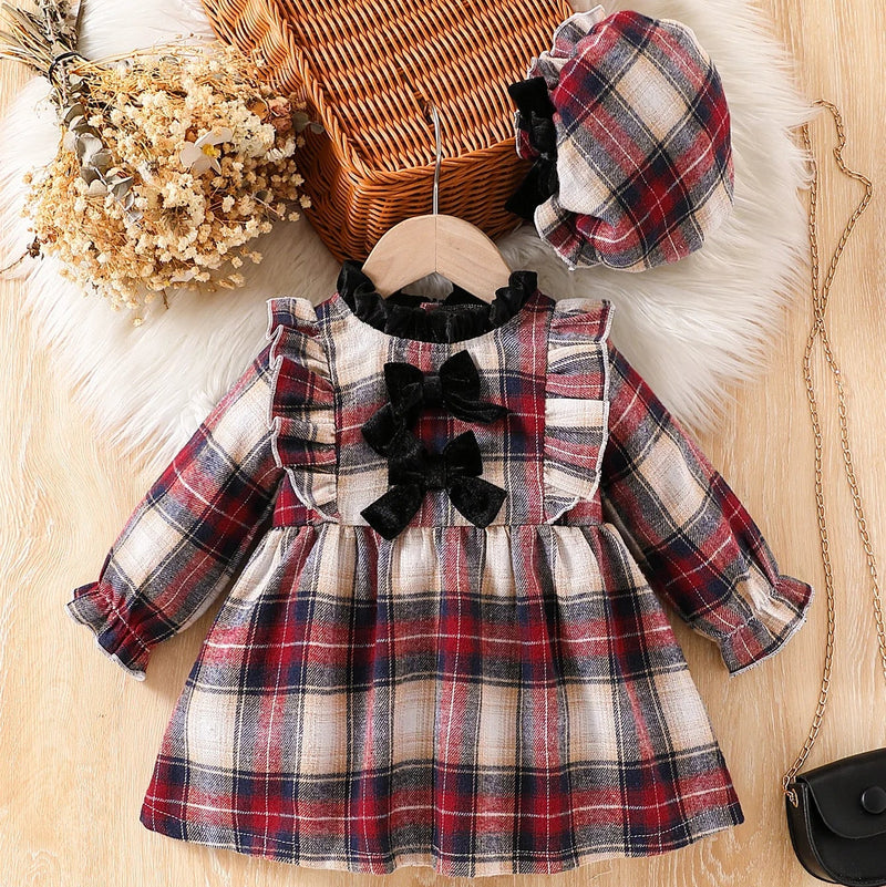 Vestido Infantil Xadrez + Chapeuzinho