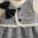 Vestido Xadrez Manga Longa com Laço