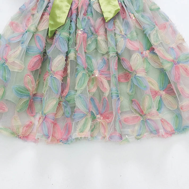 Vestido Infantil Flores Laço