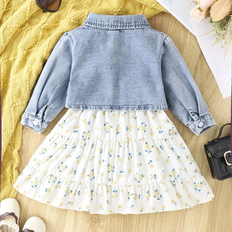 Conjunto Vestido Floral e Casaco Jeans - Loja BiBia