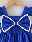 Vestido Infantil Azul Laço