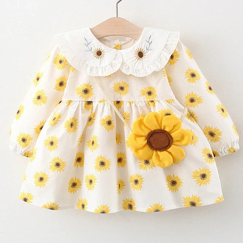 Vestido Infantil Girassol + Adereço