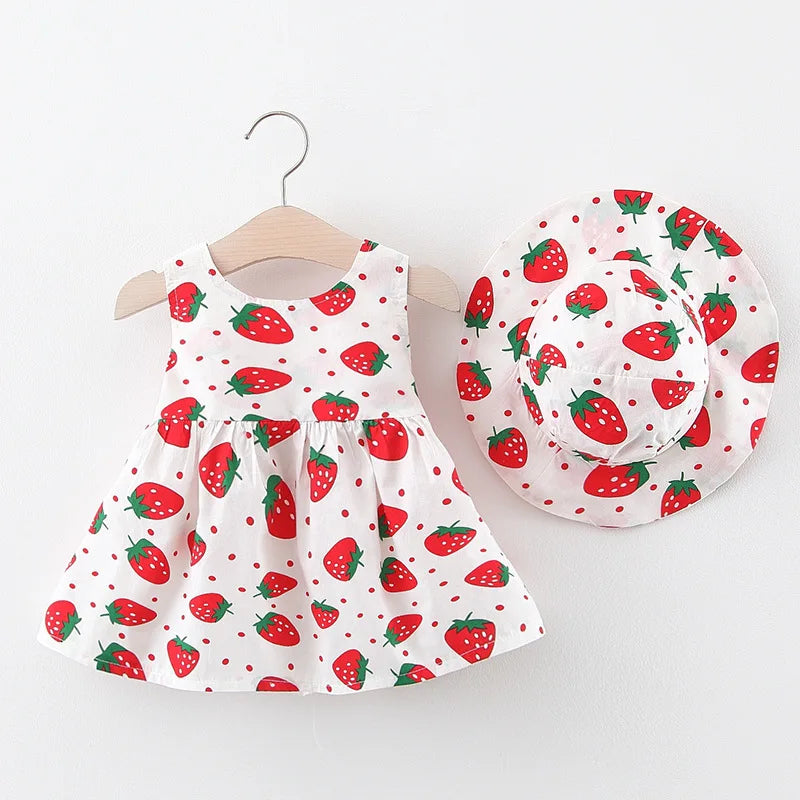 Vestido Infantil Moranguinhos + Chapéu