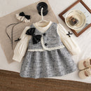 Vestido Xadrez Manga Longa com Laço