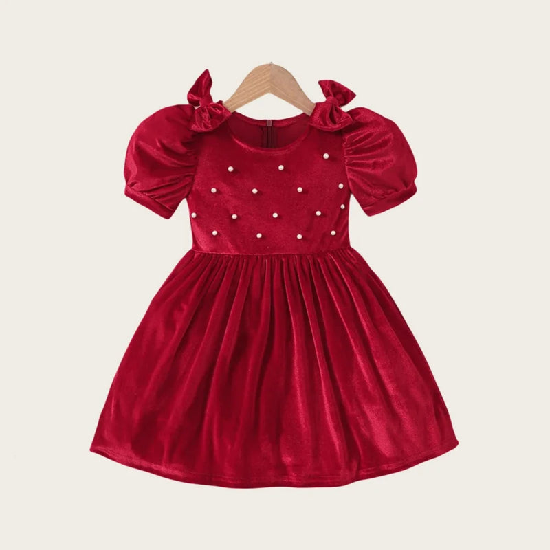 Vestido Infantil Veludo Pérola