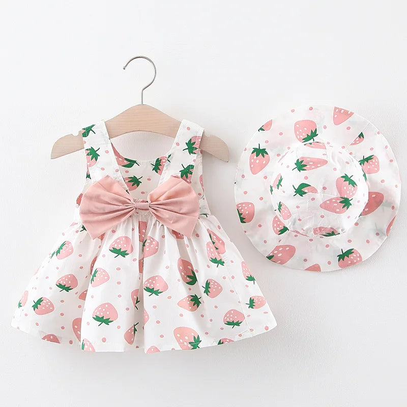 Vestido Infantil Moranguinhos + Chapéu