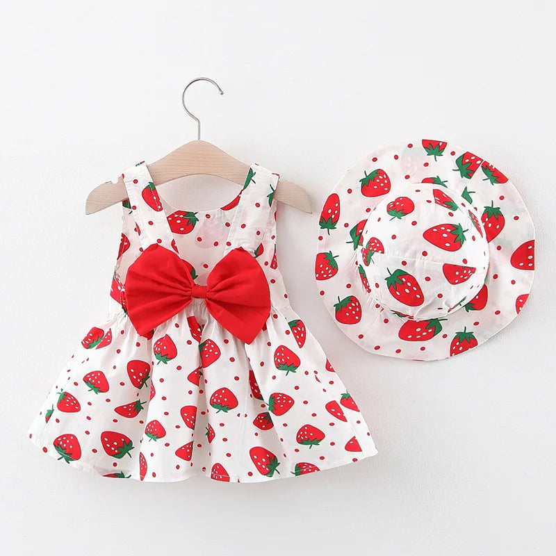 Vestido Infantil Moranguinhos + Chapéu