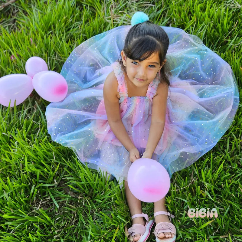 Vestido Infantil Tule Unicórnio Arco-íris - Loja BiBia