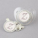 Chupeta Luxo Transparente com Prata + Prendedor Inicial - Loja BiBia