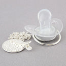 Chupeta Luxo Transparente com Prata + Prendedor Inicial - Loja BiBia