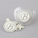 Chupeta Luxo Transparente com Prata + Prendedor Inicial - Loja BiBia