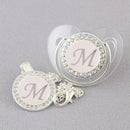 Chupeta Luxo Transparente com Prata + Prendedor Inicial - Loja BiBia