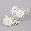 Chupeta Luxo Transparente com Prata + Prendedor Inicial - Loja BiBia